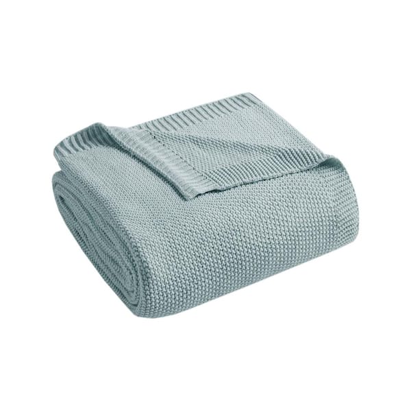 INK+IVY Bree Knit Light Blue Acrylic Twin Blanket
