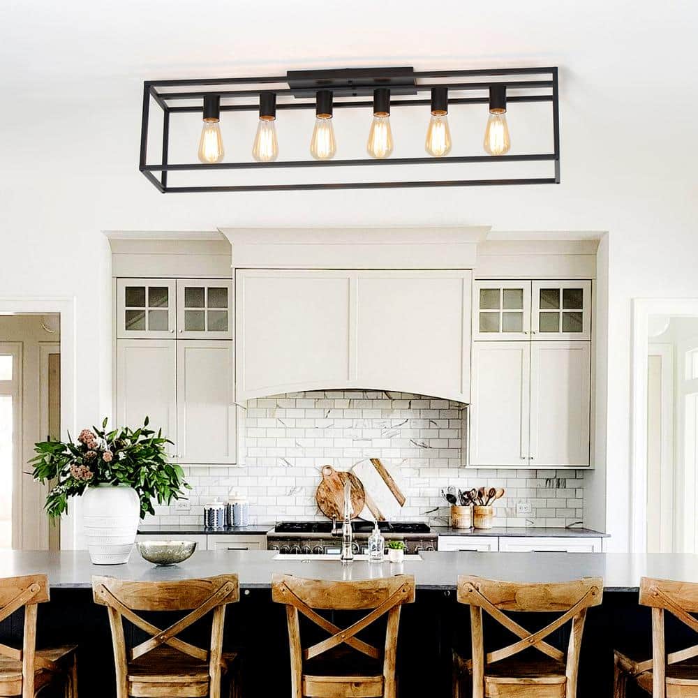 38" Black Metal Farmhouse Cage Flush Mount Ceiling Light
