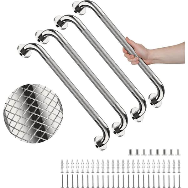 24 in. x 1.25 in. Concealed Screw Stainless Steel Bathroom Grab Bars Anti-Slip Knurled Grip Safety Hand Rail 4-Pack