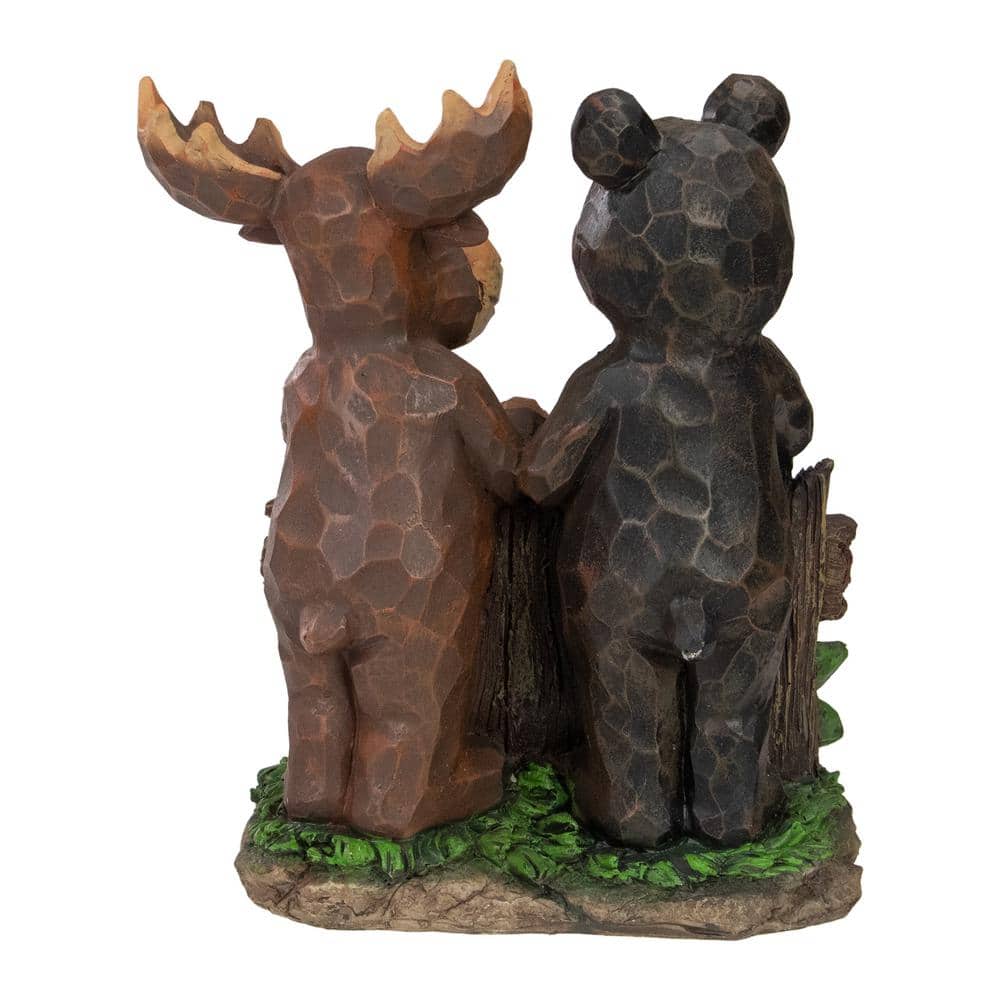 Black Bear and Moose Welcome Garden Statue with Cardinal