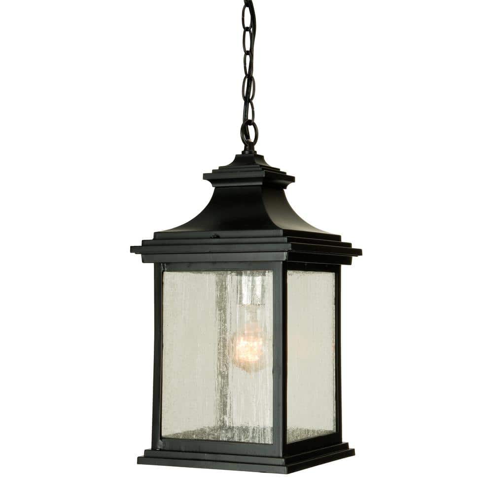 Gentry 16.57 in. 1-Light Midnight Finish Dimmable Outdoor Pendant Light with Seeded Glass, No Bulb Included price history on PriceWatchPro