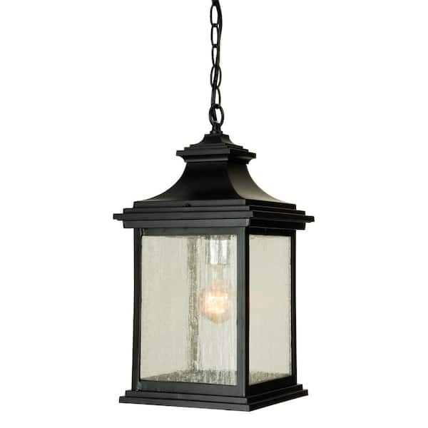 CRAFTMADE Gentry 16.57 in. 1-Light Midnight Finish Dimmable Outdoor Pendant Light with Seeded Glass, No Bulb Included