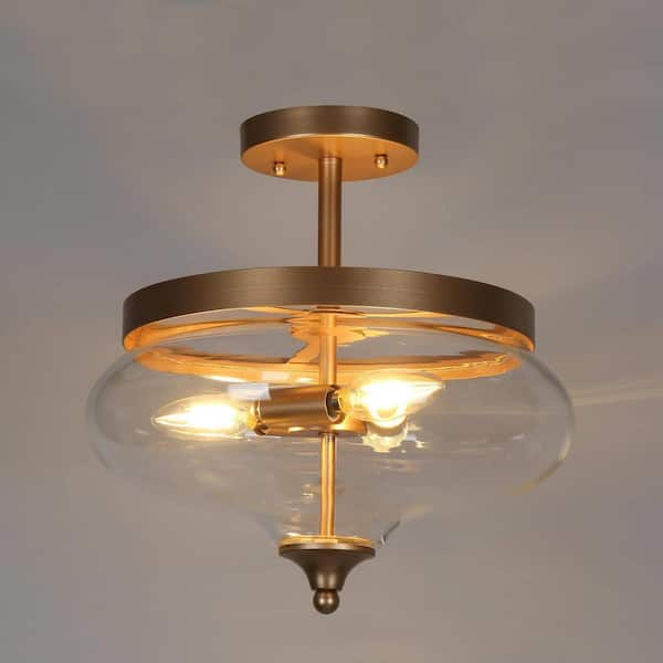 Uolfin Mid-Century Modern Bowl Ceiling Light 3-Light Coastal Brass Gold  Semi-Flush Mount Light with Seeded Glass Shade 628D7JZFUFR3679 - The Home  Depot