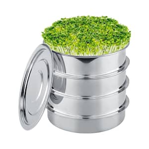 Stainless Steel Seed Sprouting Kit 4-tier Round Microgreens Tray Stackable Encrypted Mesh Sprouter 6in Diameter