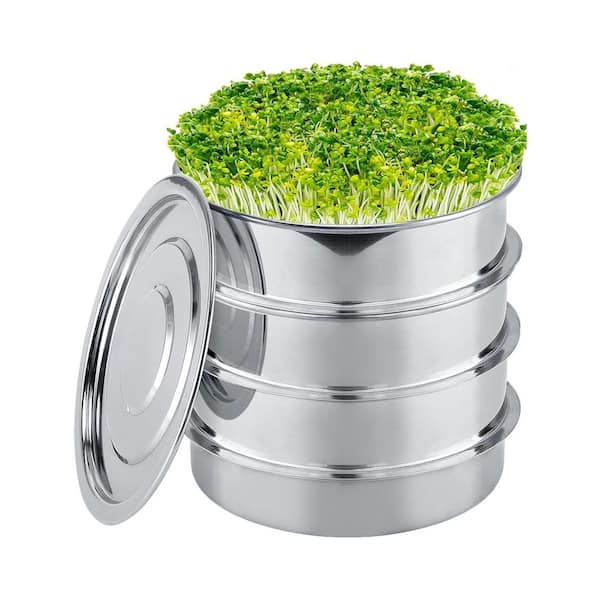 Stainless Steel Seed Sprouting Kit 4-tier Round Microgreens Tray Stackable Encrypted Mesh Sprouter 6in Diameter