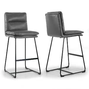 Aulani Grey Upholstered Metal Frame 30 in. Bar Stool with Puffy Cushions (Set of 2)