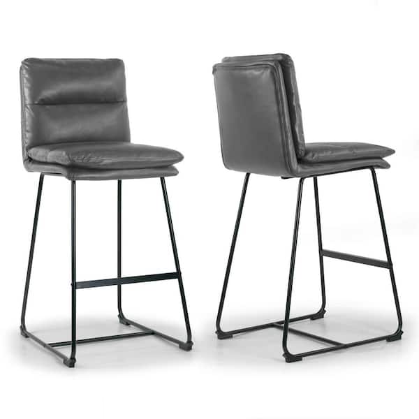 Glamour Home Aulani Grey Upholstered Metal Frame 30 in. Bar Stool with Puffy Cushions (Set of 2)