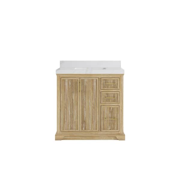 Willow Collections Alys Teak 36 in. W x 22 in. D x 36 in. H Single Sink Bath Vanity in Whitewashed with 2 in. Calacatta Sienna qt. Top