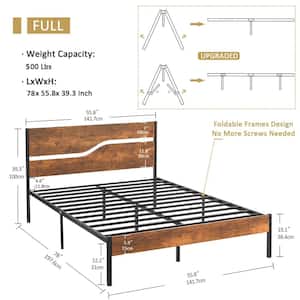 Full Metal Platform Bed Frame with Wooden Headboard，Platform Bed with Metal Frame Under Bed Storage，56.6"W，Brown