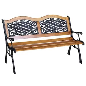50 in. Outdoor Garden Bench, Patio Bench with Wood Seat, Porch Bench with Antique-Like Flourishes for Backyard