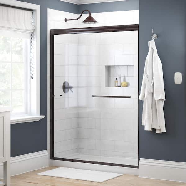 Delta Simplicity 60 in. x 70 in. Semi-Frameless Traditional Sliding Shower Door in Bronze with Clear Glass