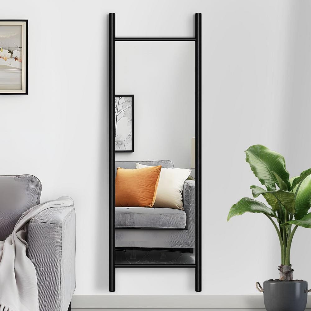 21 in. W x 64 in. H Ladder-Style Solid Wood Framed Mirror in Black