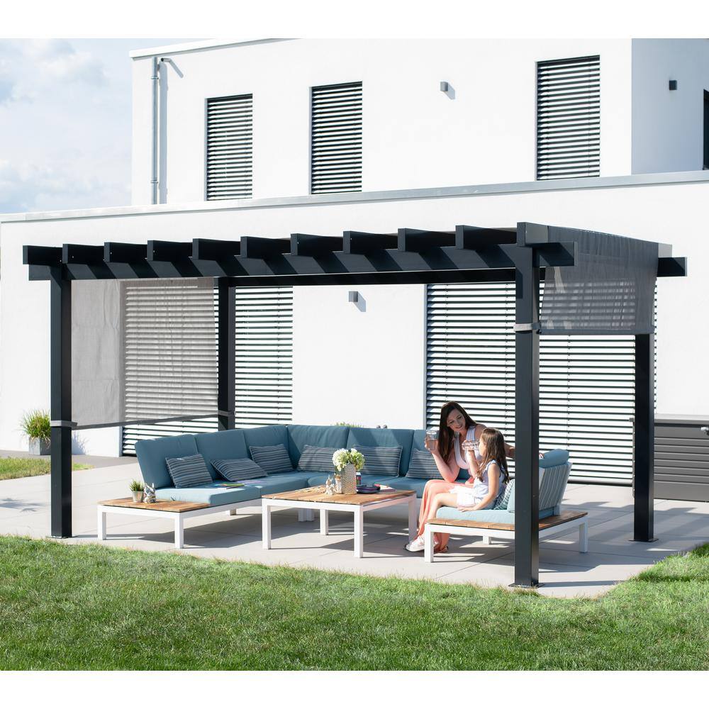 Yamba 10' x 16' Gray Aluminum Pergola with Fabric Canopy