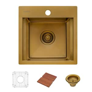 Giana Gold 16 Gauge Stainless Steel 15 in. 1-Hole Drop-In Topmount Bar Sink in Matte Gold Satin Brass