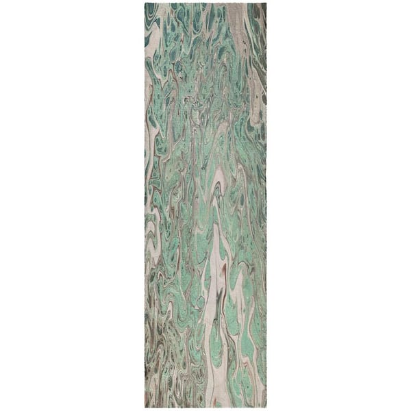 Dream Shag Premium Machine Washable Abstract ADS54 Mint 2 ft. x 7 ft. Runner Rug