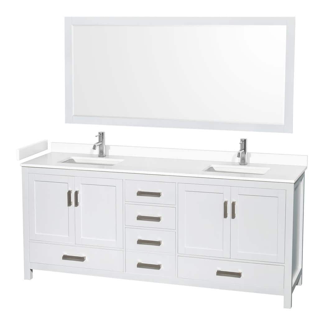 "Sheffield 80 in. W x 22 in. D x 35 in. H Double Bath Vanity in White with White Cultured Marble Top and 70"" Mirror" price history on PriceWatchPro