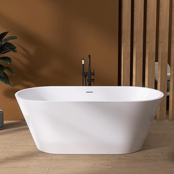 Zeafive 67 in. x 29.5 in. Acrylic Free Standing Soaking Tubs Flatbottom Freestanding Bathtub with Anti-Clogging Drain in White