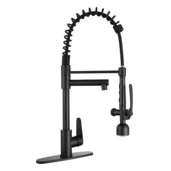 LED Single Handle 23.2 in. Pull Down Sprayer Kitchen Faucet with 360° Swivel Spout 1 Hole Kitchen Taps in Matte Black