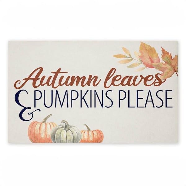 Autumn Leaves & Pumpkins Please Beige 18 in. x 30 in. Polyester Non-Slip Outdoor Door Mat