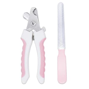 Pet Grooming Kit Dogs and Cats Scissors Stainless Steel Nail Clippers with Nail File, Pink