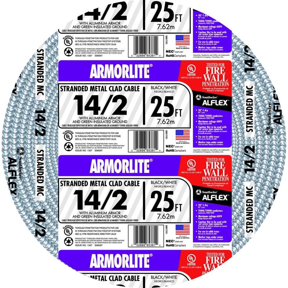 14/2 x 25 ft. Stranded CU MC (Metal Clad) Armorlite Cable price history on PriceWatchPro