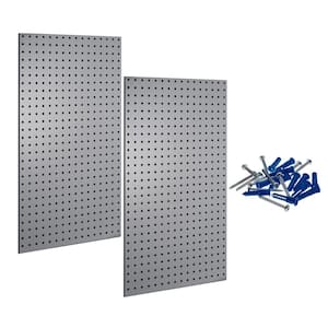 (2) 24 in. W x 42-1/2 in. H Gray Epoxy Coated 18-Gauge Steel Square Hole Pegboards and Mounting Hardware