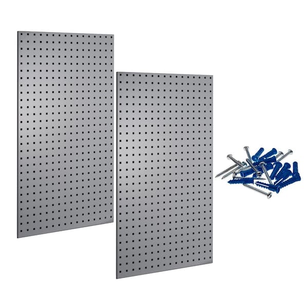 Triton Products (2) 24 in. W x 42-1/2 in. H Gray Epoxy Coated 18-Gauge Steel Square Hole Pegboards and Mounting Hardware