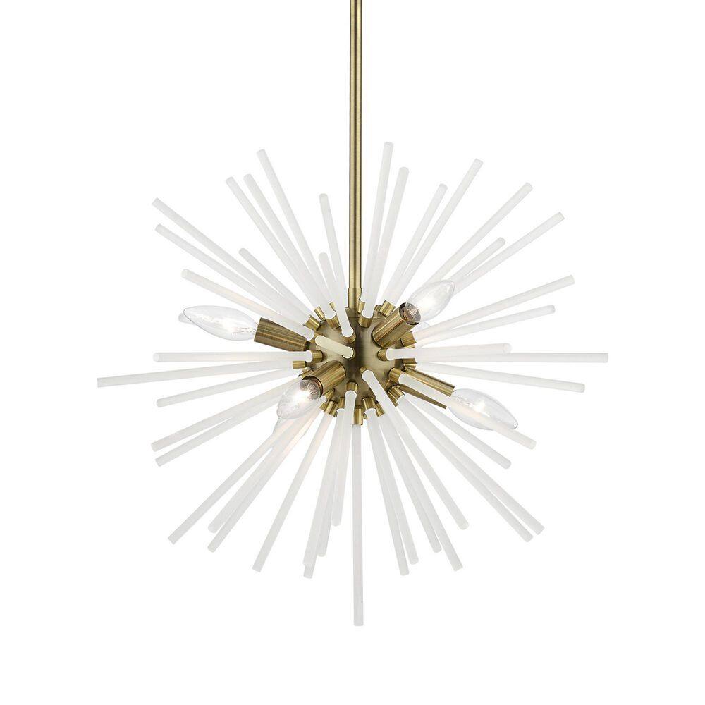 Uptown Antique Brass 6-Light Pendant with Acid Etched Rods