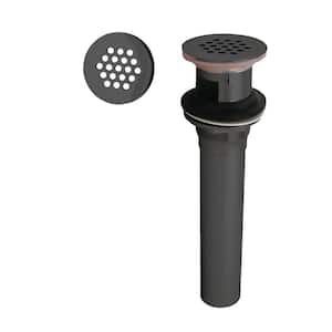 Grid Strainer Lavatory Bathroom Sink Drain Assembly with Overflow Holes - Exposed, Matte Black