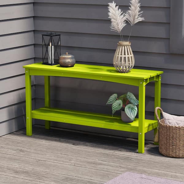 Laguna Outdoor Patio Bar Console Table with Storage Shelf Lime
