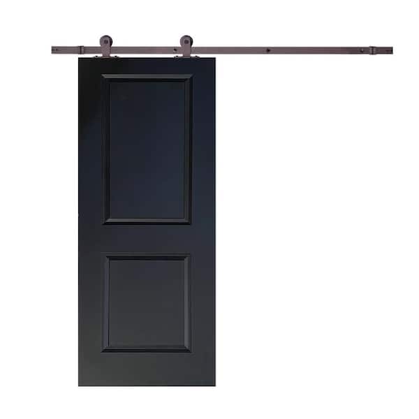 CALHOME 30 in. x 80 in. Black Painted Finished Composite MDF 2 Panel Interior Sliding Barn Door with Hardware Kit