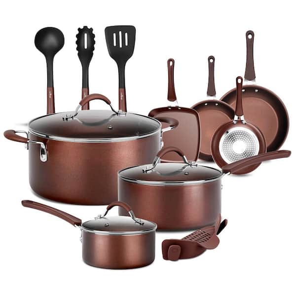 NutriChef 14-Piece Aluminum Nonstick Cookware Set in Brown