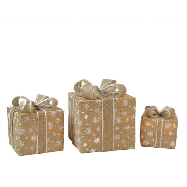 Set of 4 Christmas Square Nesting Boxes with Lids - 4.5, 4 and 3