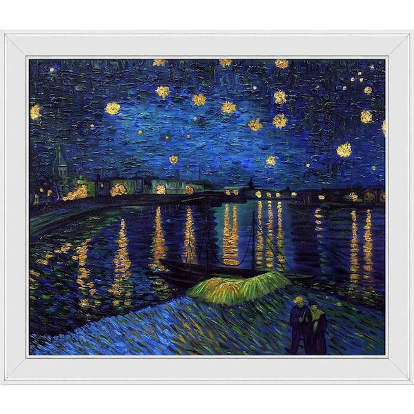 LA PASTICHE Starry Night Over the Rhone by Vincent Van Gogh Galerie White Framed Architecture Oil Painting Art Print 24 in. x 28 in.