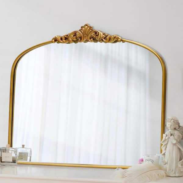 29.92 in. W x 35.8 in. H Vintage Gold Arched Metal Frame Decorative Wall Mirror / Dressing Table Mirror