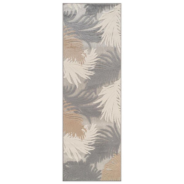 Contemporary Tropical Large Floral Gray 2 ft. 7 in. x 8 ft. Indoor/Outdoor Runner Rug
