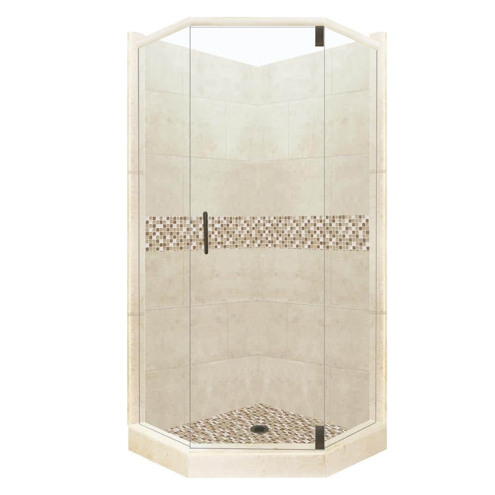 American Bath Factory Roma Grand Hinged 32 in. x 36 in. x 80 in. Left-Cut Neo-Angle Shower Kit in Desert Sand and Old Bronze Hardware, Roma and Desert Sand/Old Bronze -  NGH-3632DR-LCOB