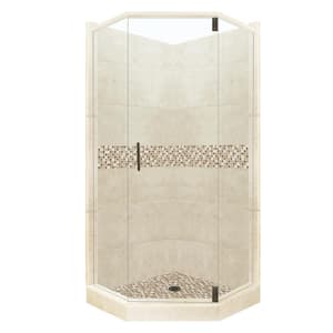 Roma Grand Hinged 36 in. x 42 in. x 80 in. Left-Cut Neo-Angle Shower Kit in Desert Sand and Old Bronze Hardware