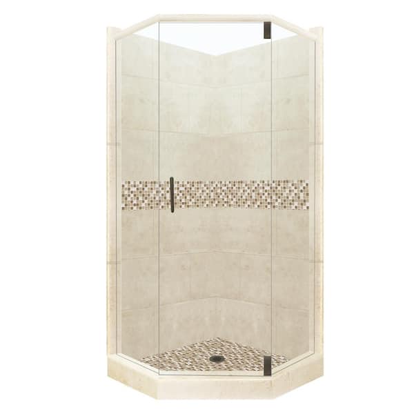 American Bath Factory Roma Grand Hinged 42 in. x 48 in. x 80 in. Left-Cut Neo-Angle Shower Kit in Desert Sand and Old Bronze Hardware