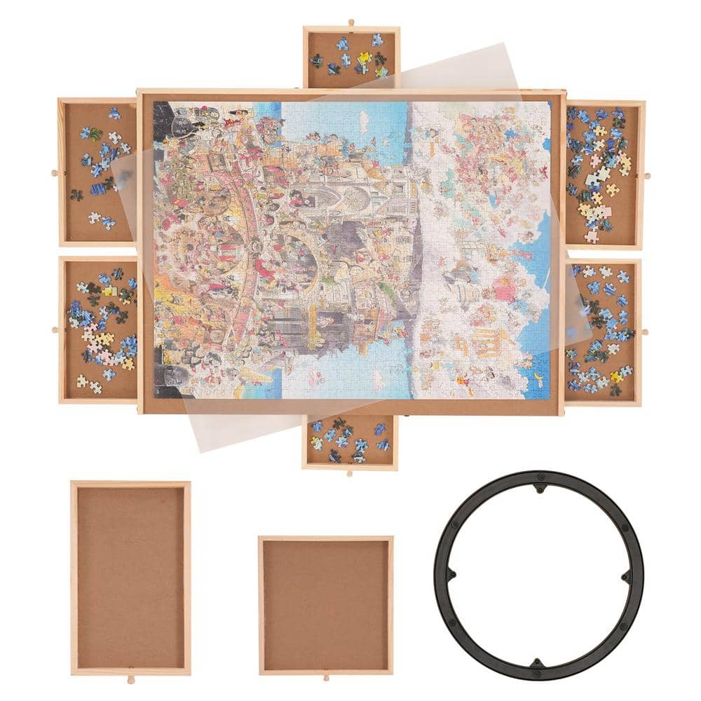 VEVOR 1500 Piece Puzzle Board with 6 Drawers and Cover 32.7 x 24.6 in. Rotating Wooden Jigsaw Puzzle Plateau