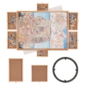 1500 Piece Puzzle Board with 6 Drawers and Cover 32.7 x 24.6 in. Rotating Wooden Jigsaw Puzzle Plateau