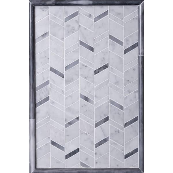 Apollo Tile Gray and White 4 in. x 5 in. Herringbone Polished Marble Mosaic Tile Sample (0.13 sq. ft./Piece)