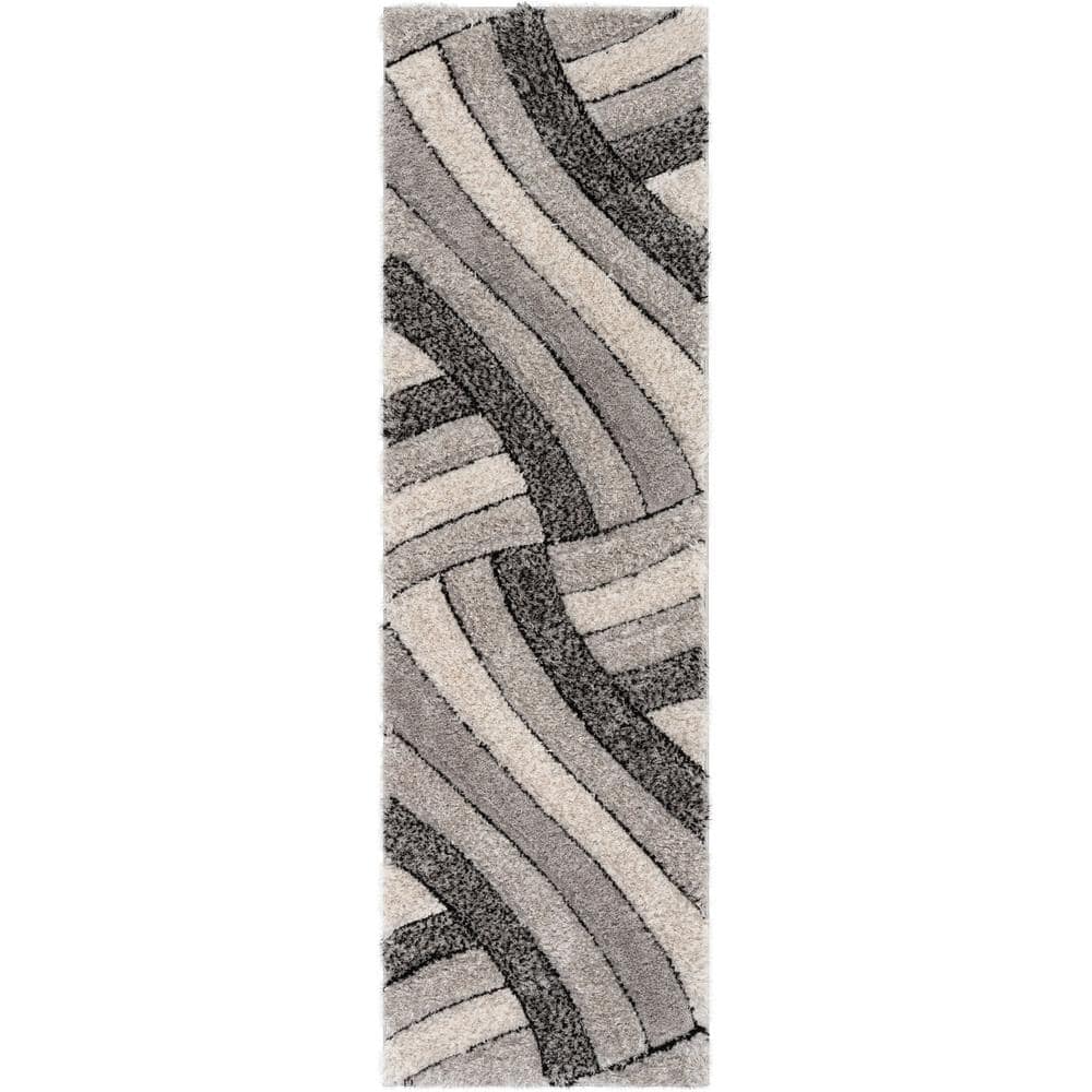 San Francisco Ucci Grey Modern Geometric Stripes 2 ft. 3 in. x 7 ft. 3 in. 3D Carved Shag Runner Rug price history on PriceWatchPro