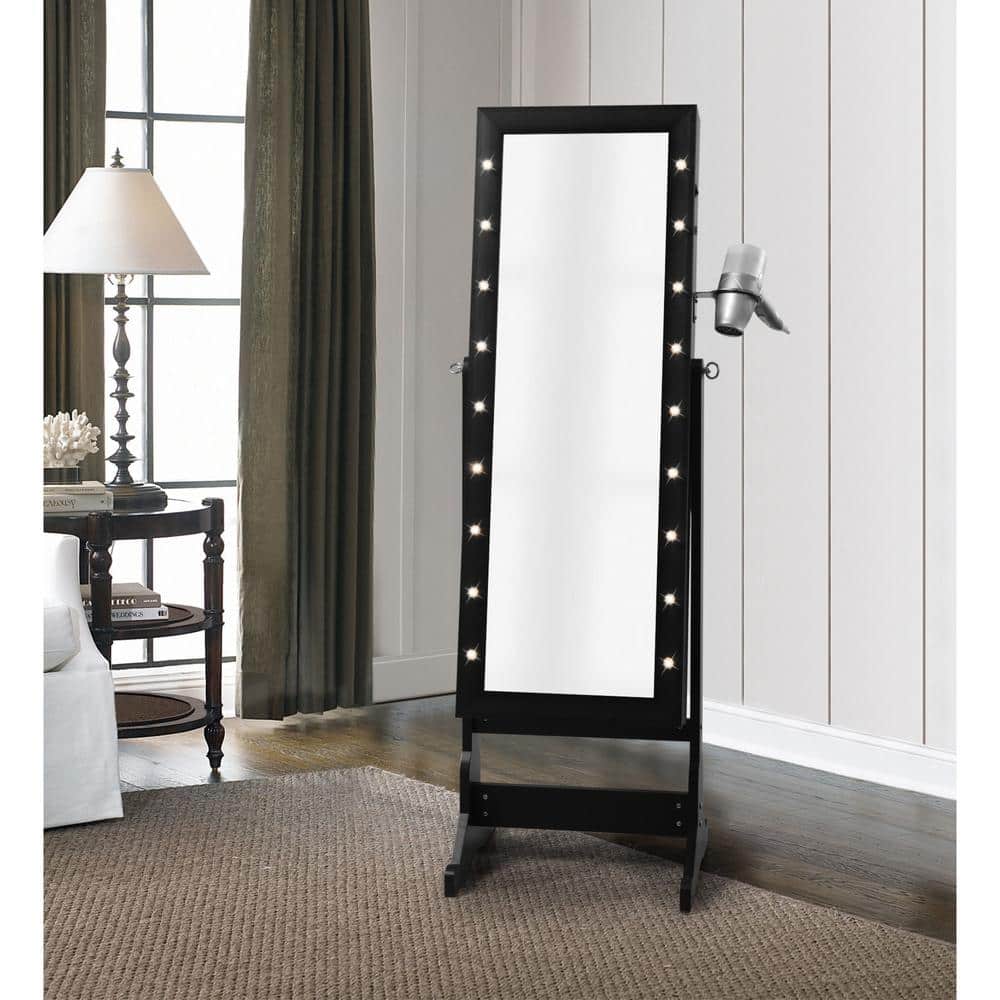 Inspired Home Amelie Marquee Led Light, Floor Standing Jewelry Armoire Mirror