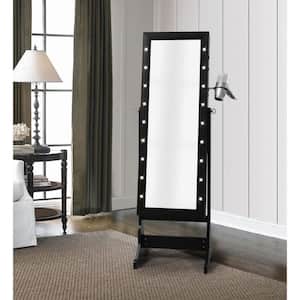Amelie Marquee LED Light Cheval Floor Mirror Black Jewelry Armoire Organizer