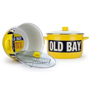 Old Bay 18 qt. Porcelain-Enameled Steel Stock Pot in Yellow with Glass Lid