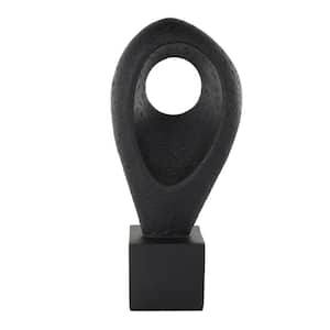 Black Polystone Textured Cutout Teardrop Abstract Sculpture with Block Base