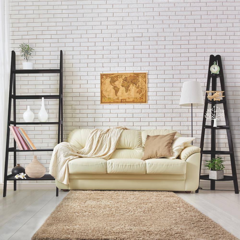 Espresso Solid Wood 5-Tier Corner Ladder Bookcase