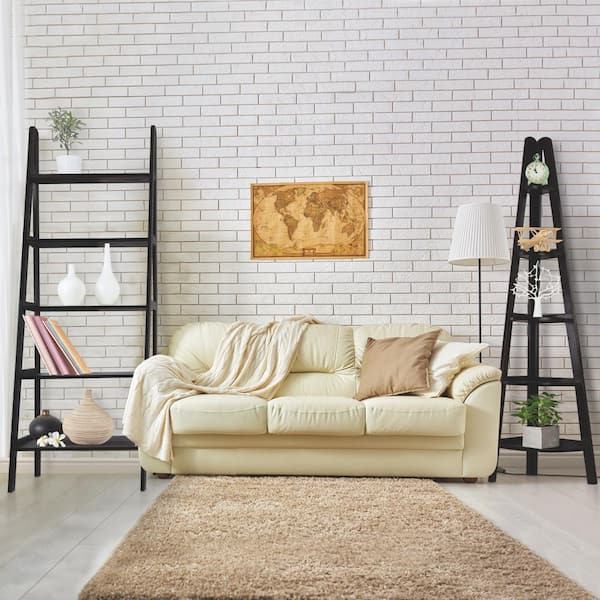72 in. Espresso New Wood 5-Shelf Ladder Bookcase with Open Back