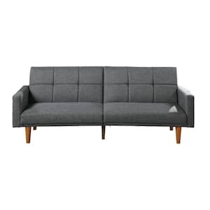 79.53 in Flared Arms Fabric Rectangle Tufted Back Sofa in. Gray (1 Piece)